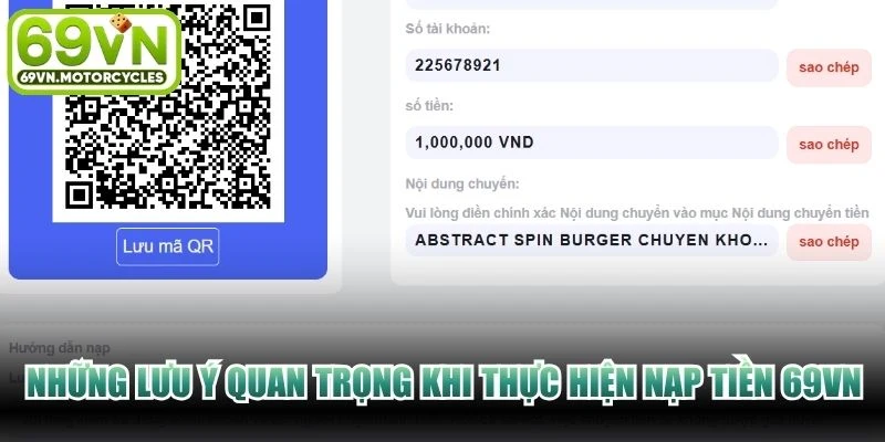 Những lưu ý quan trọng khi thực hiện nạp tiền 69VN