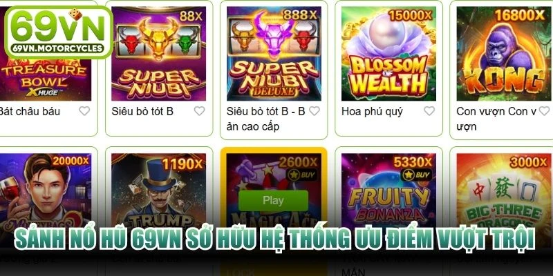 Sảnh nổ hũ 69VN sở hữu hệ thống ưu điểm vượt trội đáp ứng mọi nhu cầu giải trí 