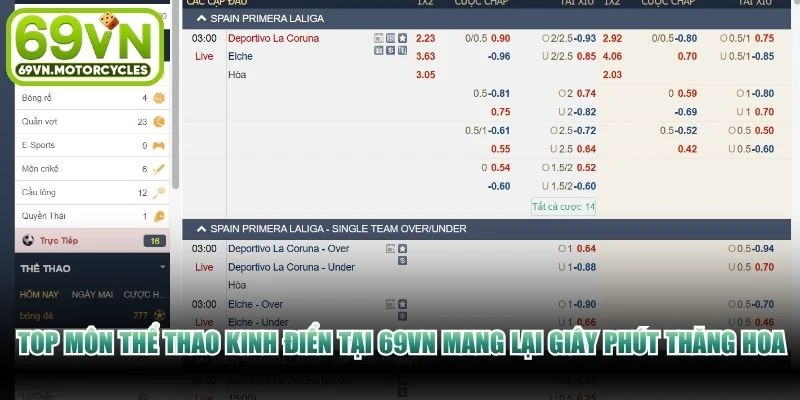 Top môn thể thao kinh điển tại 69VN mang lại những giây phút thăng hoa